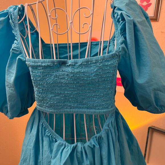 A new day size small blue sundress summer dress puffy sleeves - Picture 2 of 7